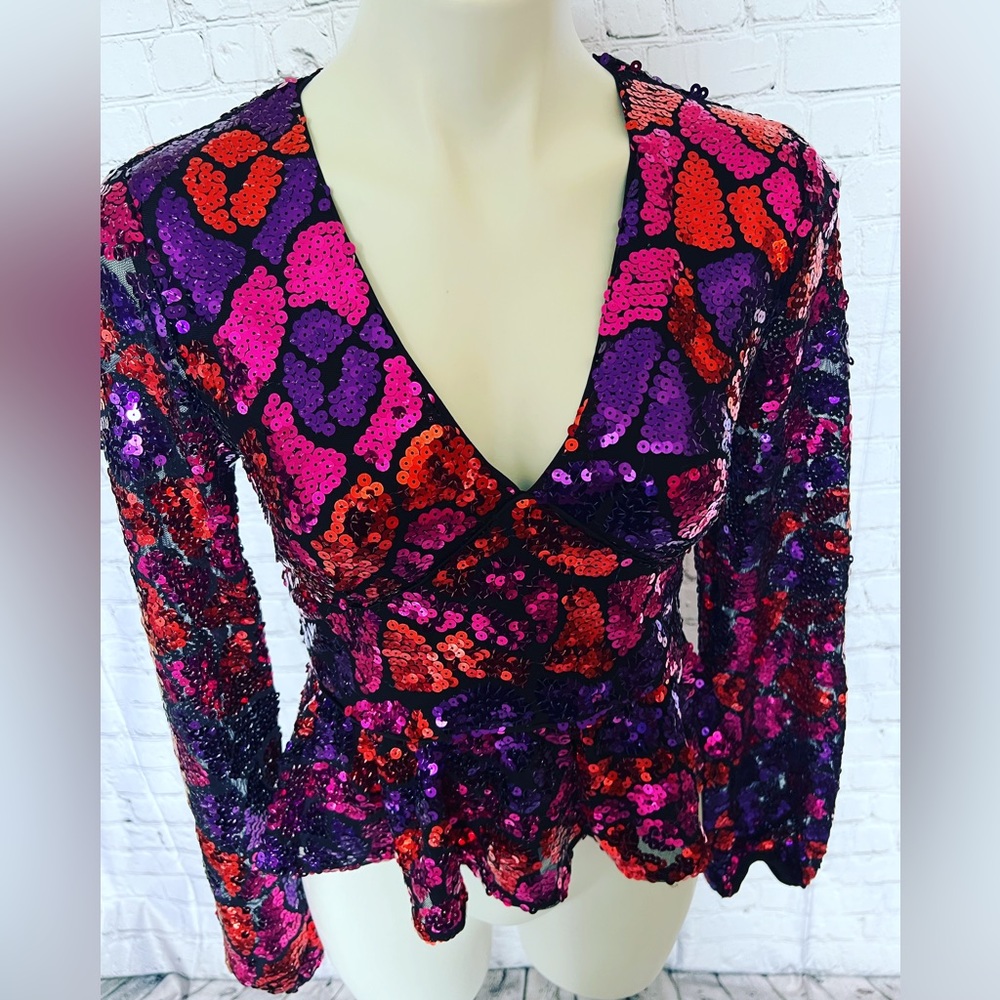 HUTCH SEQUIN LONG SLEEVE PEPLUM TOP
